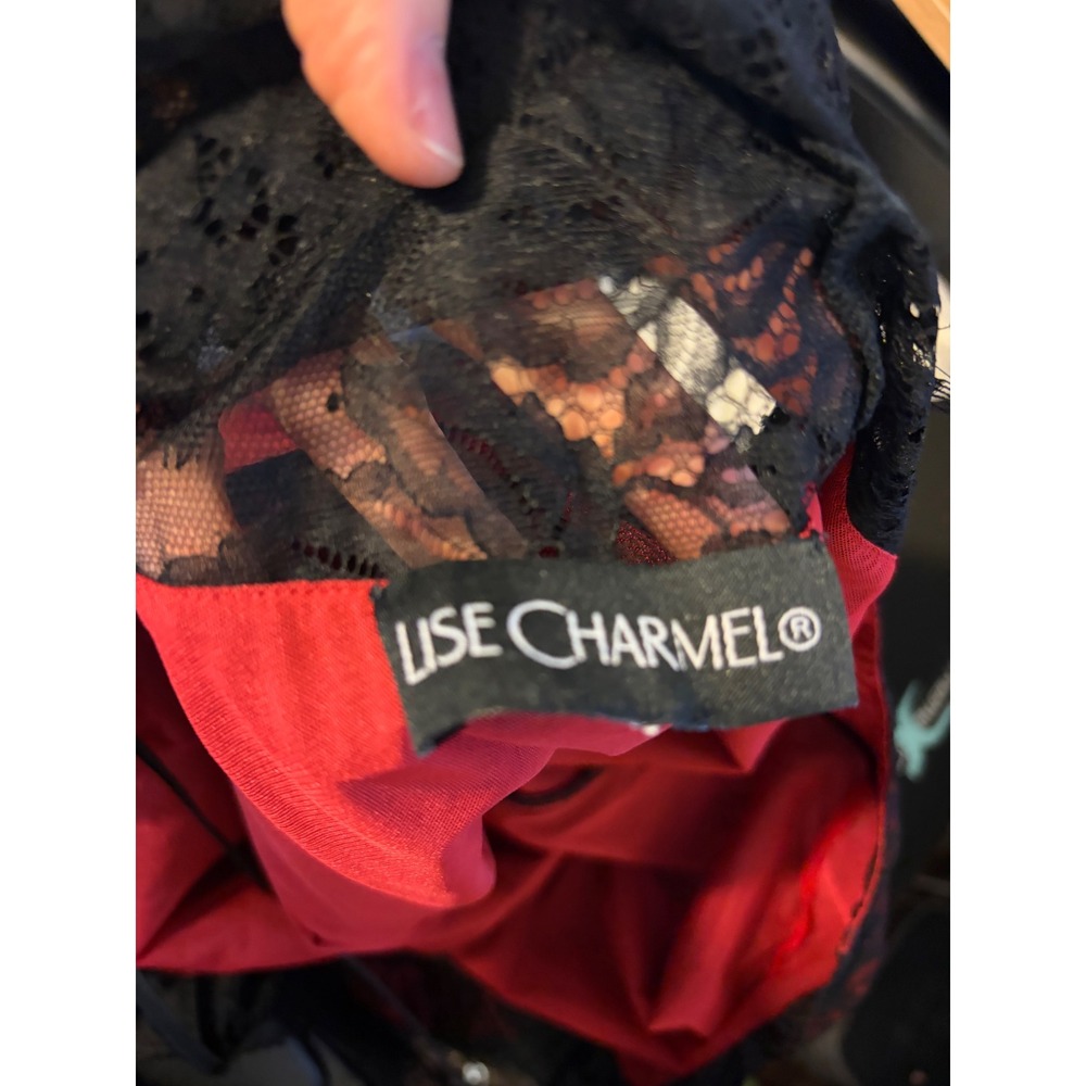 Lise Charmel Ecrin Desir Nightgown Lace Red Black Eyelash Trim Lingerie Chemise - Picture 10 of 11